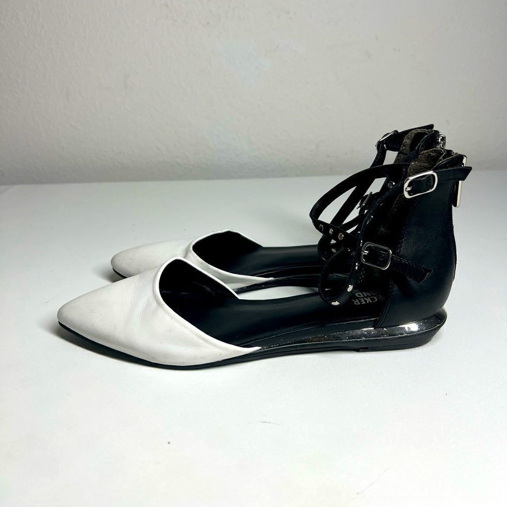 Bleecker & Bond White and Black Studded Flat Sandals Size 8